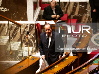 Francois Hollande, MP deputy of the Socialistes et Apparentes group, is seen during the public session declaration by the government on the...