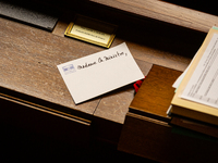 An envelope from the National Assembly with the words ''Madame la Ministre'' is seen during the public session declaration by the government...