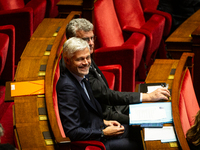 Laurent Wauquiez, President of the Droite Republicaine group, is seen during the public session declaration by the government on the current...