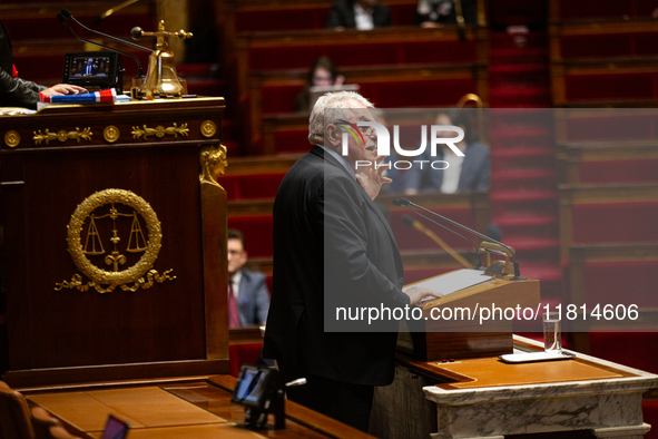 In Paris, France, on November 26, 2024, Andre Chassaigne, deputy and president of the GDR, gauche democrate et republicaine, parti communist...