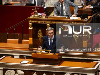 In Paris, France, on November 26, 2024, Daniel Labaronne, deputy of the Ensemble pour la Republique group, speaks during the public session...