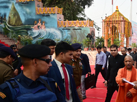 Chief Minister of India's Uttar Pradesh state, Yogi Adityanath, inspects the ongoing preparations ahead of the Maha Kumbh Mela festival alon...