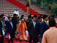 Chief Minister of India's Uttar Pradesh state, Yogi Adityanath, inspects the ongoing preparations ahead of the Maha Kumbh Mela festival alon...