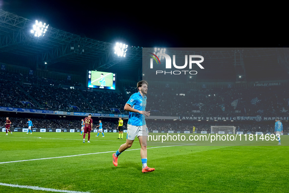 Khvicha Kvaratskhelia of SSC Napoli looks on during the serie Serie A Enilive match between SSC Napoli and AS Roma at Stadio Diego Armando M...