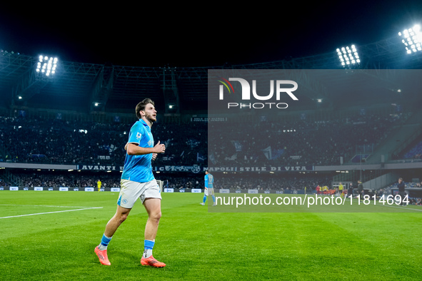 Khvicha Kvaratskhelia of SSC Napoli looks on during the serie Serie A Enilive match between SSC Napoli and AS Roma at Stadio Diego Armando M...