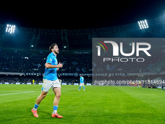 Khvicha Kvaratskhelia of SSC Napoli looks on during the serie Serie A Enilive match between SSC Napoli and AS Roma at Stadio Diego Armando M...