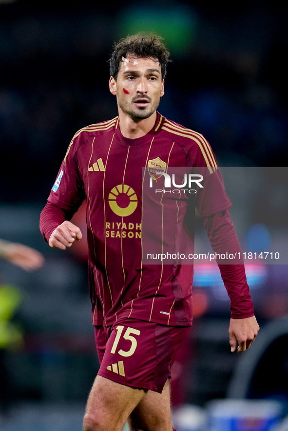 Mats Hummels of AS Roma looks on during the serie Serie A Enilive match between SSC Napoli and AS Roma at Stadio Diego Armando Maradona on N...