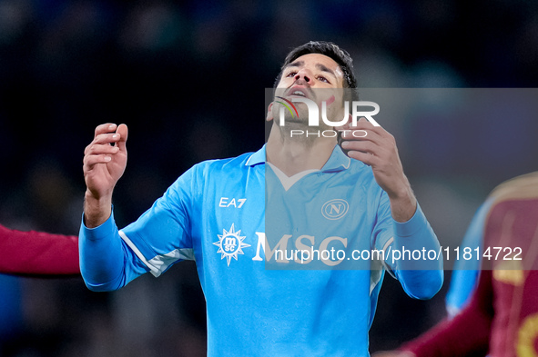 Giovanni Simeone of SSC Napoli looks on during the serie Serie A Enilive match between SSC Napoli and AS Roma at Stadio Diego Armando Marado...