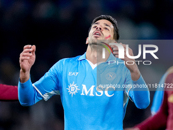 Giovanni Simeone of SSC Napoli looks on during the serie Serie A Enilive match between SSC Napoli and AS Roma at Stadio Diego Armando Marado...