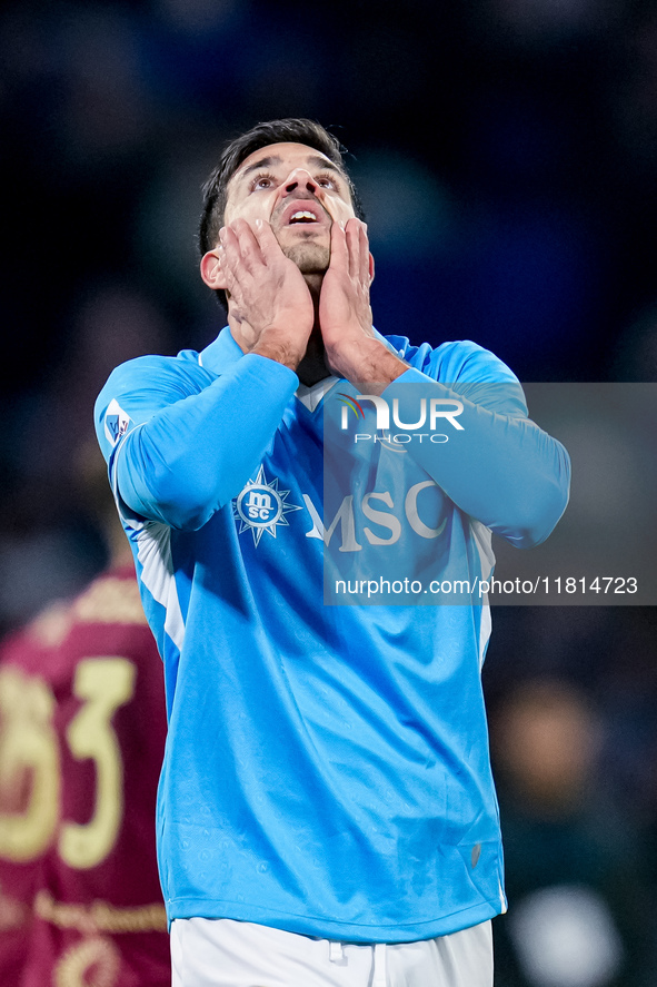 Giovanni Simeone of SSC Napoli looks dejected during the serie Serie A Enilive match between SSC Napoli and AS Roma at Stadio Diego Armando...