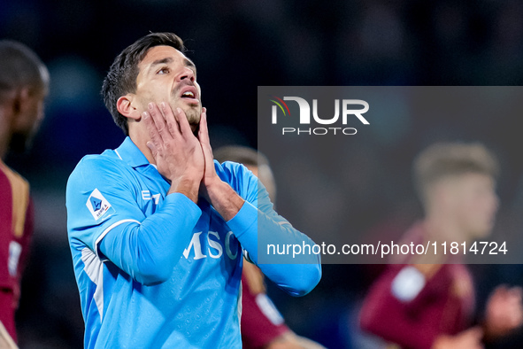 Giovanni Simeone of SSC Napoli looks dejected during the serie Serie A Enilive match between SSC Napoli and AS Roma at Stadio Diego Armando...