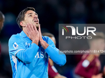 Giovanni Simeone of SSC Napoli looks dejected during the serie Serie A Enilive match between SSC Napoli and AS Roma at Stadio Diego Armando...