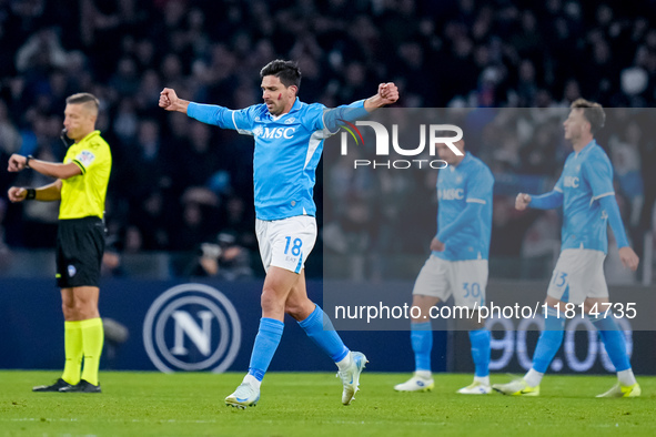 Giovanni Simeone of SSC Napoli celebrates the victory during the serie Serie A Enilive match between SSC Napoli and AS Roma at Stadio Diego...