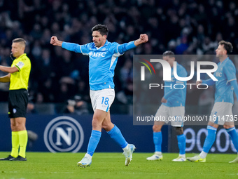 Giovanni Simeone of SSC Napoli celebrates the victory during the serie Serie A Enilive match between SSC Napoli and AS Roma at Stadio Diego...