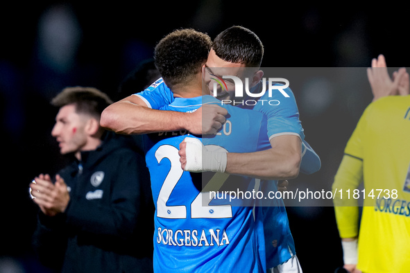 Alessandro Buongiorno of SSC Napoli and Giovanni Di Lorenzo celebrate the victory during the serie Serie A Enilive match between SSC Napoli...