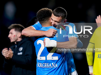 Alessandro Buongiorno of SSC Napoli and Giovanni Di Lorenzo celebrate the victory during the serie Serie A Enilive match between SSC Napoli...