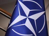 NATO flag is seen in the Ministry of Foreign Affairs in Warsaw, Poland on November 26, 2024. (