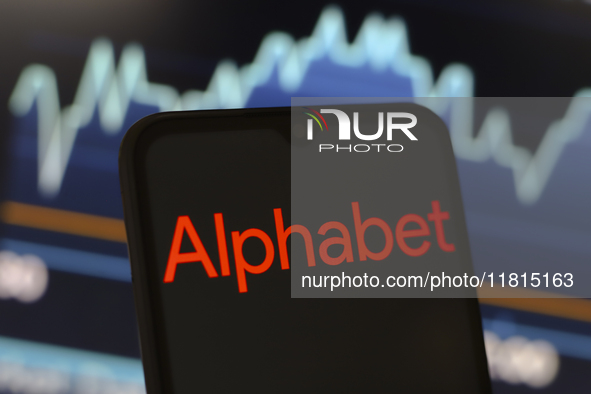 The Alphabet Inc. logo appears on the screen of a smartphone in Reno, United States, on November 27, 2024. (Photo Illustration by Jaque Silv...