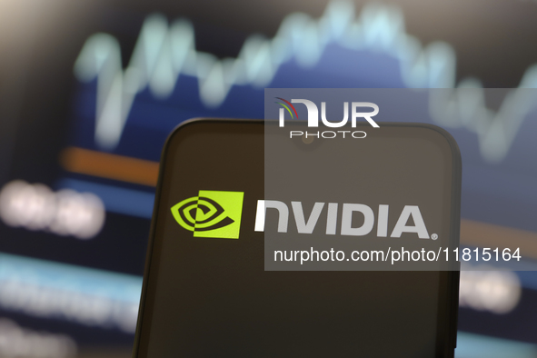 The Nvidia Corporation logo appears on the screen of a smartphone in Reno, United States, on November 27, 2024. (Photo Illustration by Jaque...