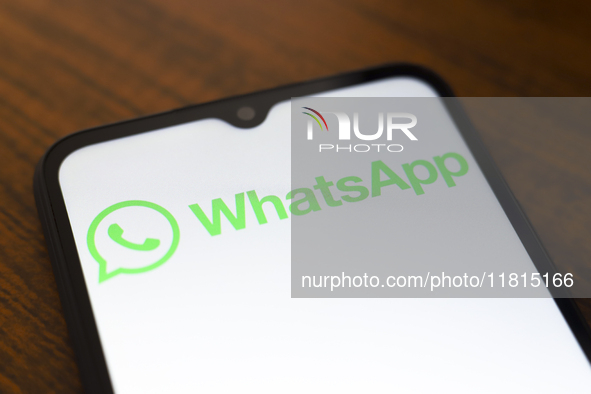 The WhatsApp logo appears on the screen of a smartphone in Reno, United States, on November 27, 2024. (Photo Illustration by Jaque Silva/Nur...