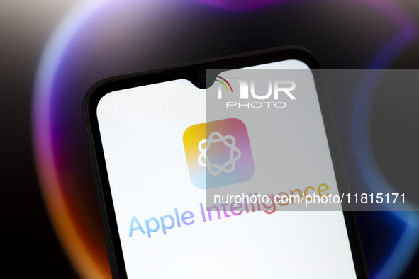 The Apple Intelligence logo appears on the screen of a smartphone in Reno, United States, on November 27, 2024. (Photo Illustration by Jaque...