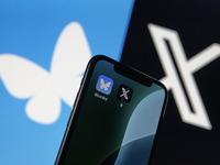 Icons of two rival social networks, X by Elon Musk and Bluesky founded by Jack Dorsey, are captured side by side. The image highlights the g...