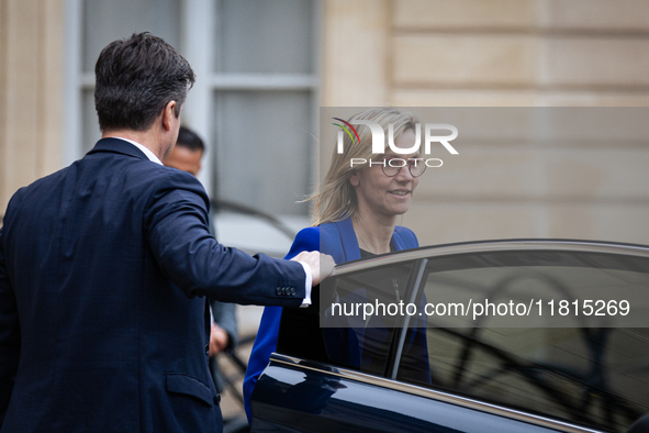 Agnes Pannier Runacher, French Minister of Ecology, Energy, Climate, and Risk Prevention, is seen at the end of the Council of the French Mi...