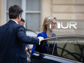 Agnes Pannier Runacher, French Minister of Ecology, Energy, Climate, and Risk Prevention, is seen at the end of the Council of the French Mi...