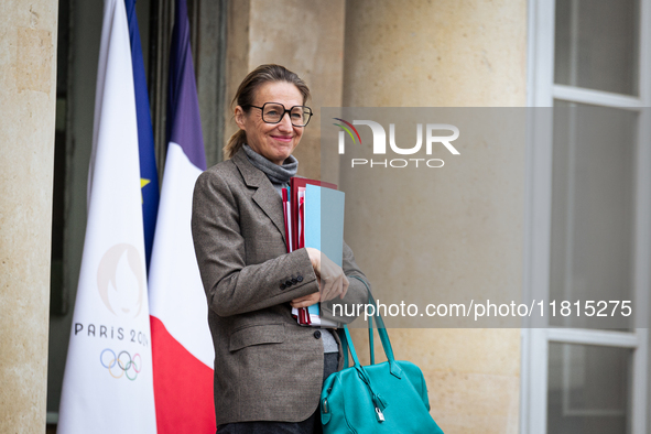 Astrid Panosyan Bouvet, French Minister of Labor and Employment, is seen at the end of the Council of the French Ministers in the main court...