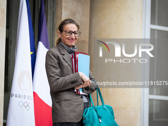 Astrid Panosyan Bouvet, French Minister of Labor and Employment, is seen at the end of the Council of the French Ministers in the main court...