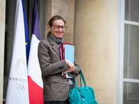 Astrid Panosyan Bouvet, French Minister of Labor and Employment, is seen at the end of the Council of the French Ministers in the main court...