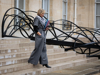 Nathalie Delattre, Minister attached to the Prime Minister responsible for Relations with Parliament, is seen at the end of the council of t...