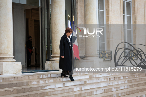 Annie Genevard, the French Minister of Agriculture, Food Sovereignty, and Forestry, is seen at the end of the Council of the French Minister...