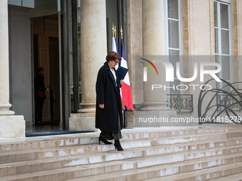 Annie Genevard, the French Minister of Agriculture, Food Sovereignty, and Forestry, is seen at the end of the Council of the French Minister...