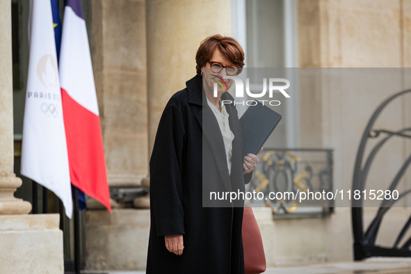 Annie Genevard, the French Minister of Agriculture, Food Sovereignty, and Forestry, is seen at the end of the Council of the French Minister...