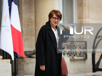 Annie Genevard, the French Minister of Agriculture, Food Sovereignty, and Forestry, is seen at the end of the Council of the French Minister...