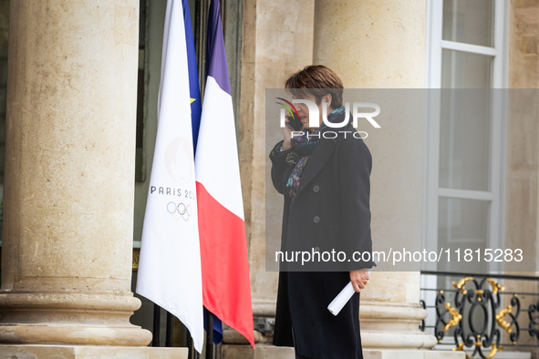 Agnes Canayer, Minister Delegate to the Minister of Solidarity, Autonomy and Equality between Women and Men, is seen at the end of the counc...