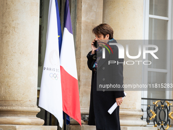 Agnes Canayer, Minister Delegate to the Minister of Solidarity, Autonomy and Equality between Women and Men, is seen at the end of the counc...