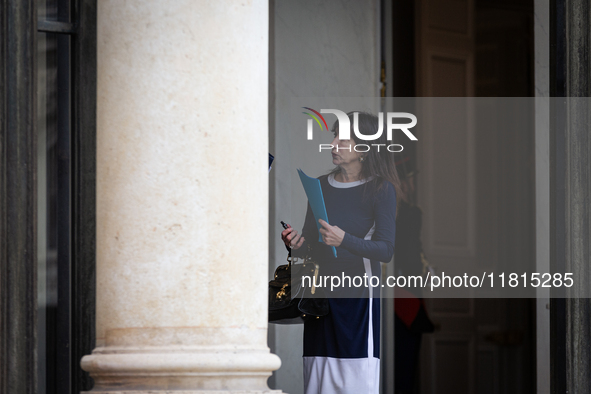 Marie-Claire Carrere-Gee, Minister attached to the Prime Minister responsible for Government Coordination, is seen at the end of the council...