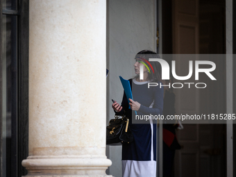 Marie-Claire Carrere-Gee, Minister attached to the Prime Minister responsible for Government Coordination, is seen at the end of the council...