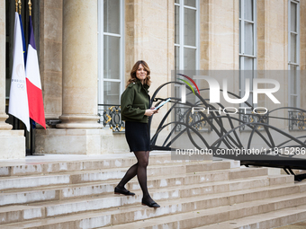 Maud Bregeon, the French government spokesperson, is seen at the end of the council of French ministers in the main courtyard of the Elysee...