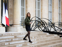 Maud Bregeon, the French government spokesperson, is seen at the end of the council of French ministers in the main courtyard of the Elysee...