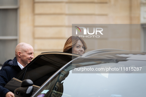 Maud Bregeon, the French government spokesperson, is seen at the end of the council of French ministers in the main courtyard of the Elysee...