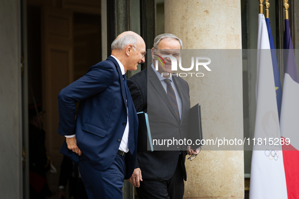 In Paris, France, on November 27, 2024, Didier Migaud, keeper of the seals and minister of justice, and Francois Noel Buffet, French ministe...