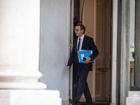 Bruno Retailleau, French Minister of the Interior, is seen at the end of the council of the French ministers at the Elysee Palace in Paris,...