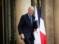 Michel Barnier, the French Prime Minister, is seen at the end of the council of the French ministers in the main courtyard of the Elysee Pal...