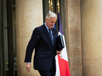 Michel Barnier, the French Prime Minister, is seen at the end of the council of the French ministers in the main courtyard of the Elysee Pal...