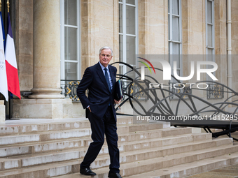 Michel Barnier, the French Prime Minister, is seen at the end of the council of the French ministers in the main courtyard of the Elysee Pal...