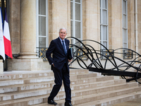 Michel Barnier, the French Prime Minister, is seen at the end of the council of the French ministers in the main courtyard of the Elysee Pal...