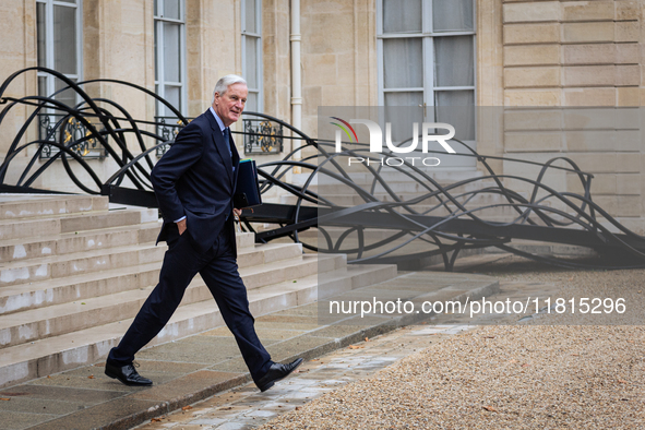 Michel Barnier, the French Prime Minister, is seen at the end of the council of the French ministers in the main courtyard of the Elysee Pal...